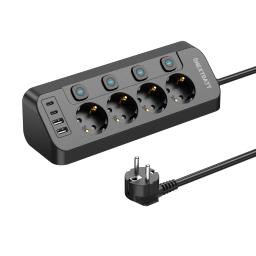 Grenuttag med snabb USB-laddning 1.8m svart