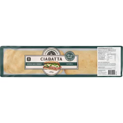 Naturell ciabatta, luftigt nybakat bröd. 250 g.