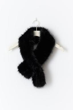 Plyschscarf i fuskpäls, svart för dam