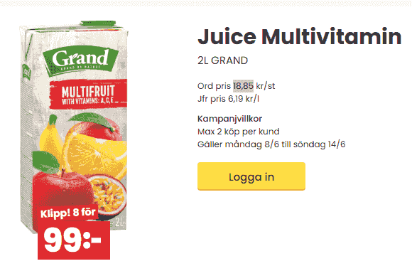 Juice Multivitamin 2L GRAND - 8st för 99kr
