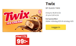 Snickers 6P GLASS MARS - Gäller, Snickers,Mars Och Twix 3st för 99kr 