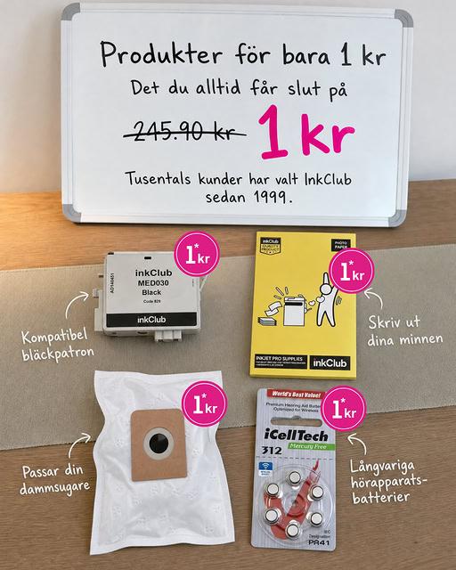 inkClub – välj en vara för 1 kr hos inkClub
