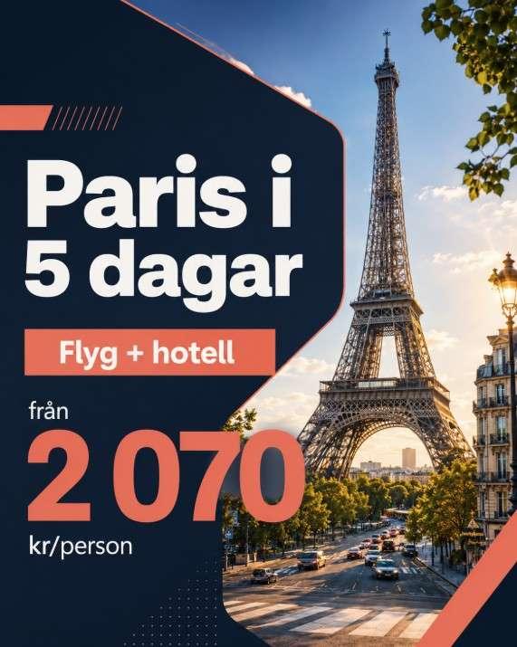 Paris i 5 dagar: flyg och hotell för 2 070 kr per person