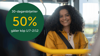 50% rabatt på 30-dagars kollektivtrafikbiljetter
