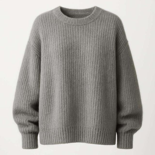 Oversized grå stickad tröja i alpackamix