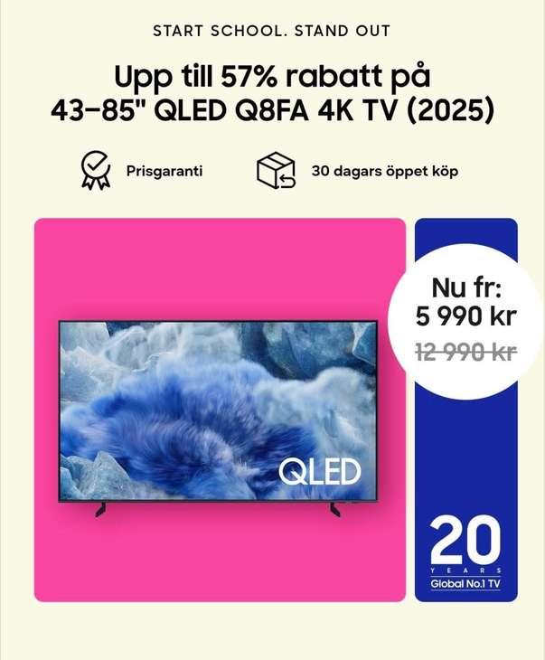 Upp till 57% på Samsung 43–85" QLED Q8FA 4K TV (2025)
