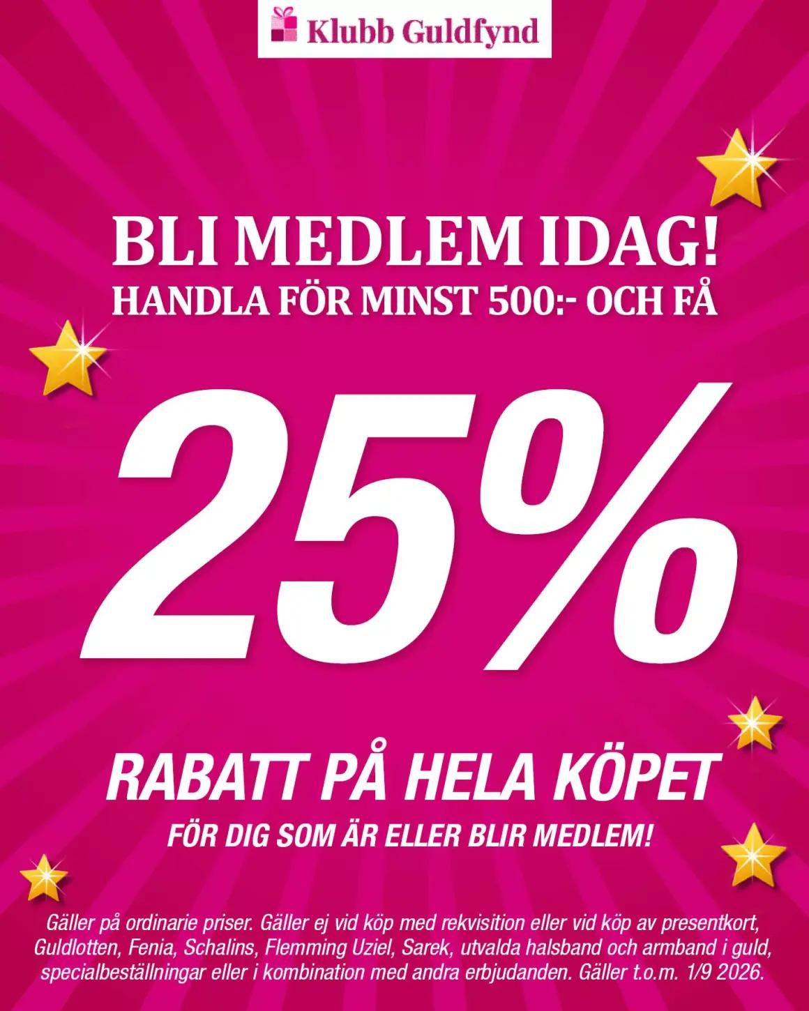 25 % rabatt på hela köpet hos Guldfynd vid köp för minst 500 kr