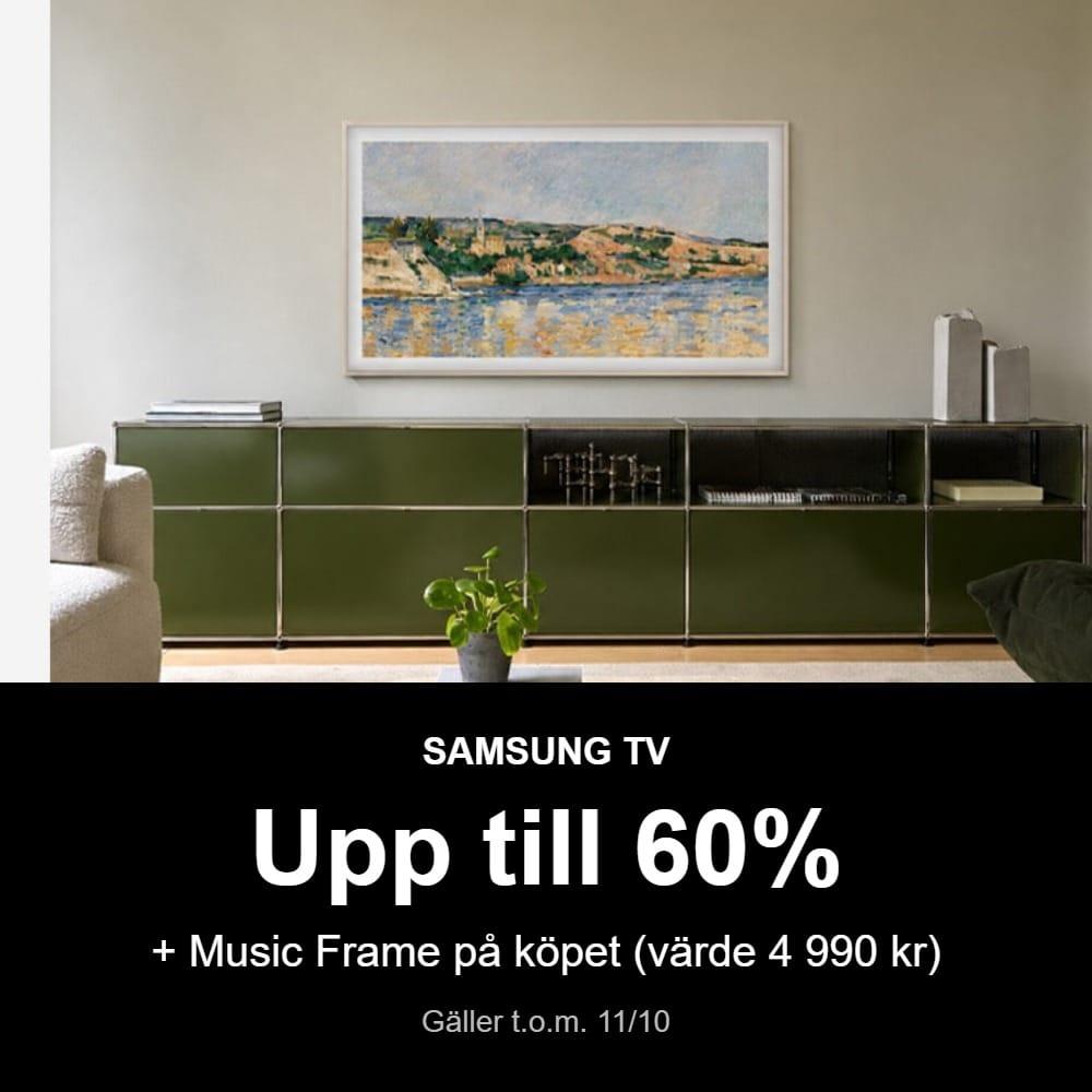 Upp till 60% rabatt på Samsung TV och Music Frame på köpet