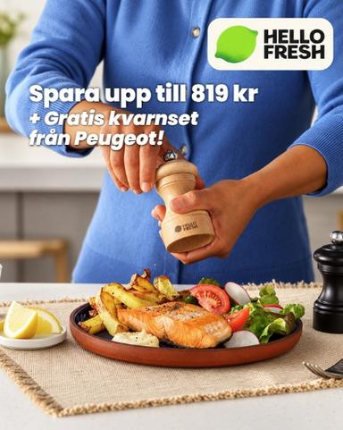 Upp till 819 kr rabatt och gratis kvarnset från Peugeot hos HelloFresh