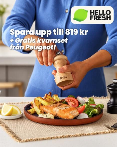 Upp till 819 kr rabatt och gratis kvarnset från Peugeot hos HelloFresh
