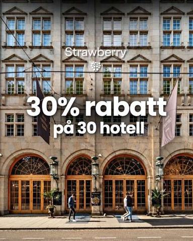 30% rabatt på 30 hotell hos Strawberry