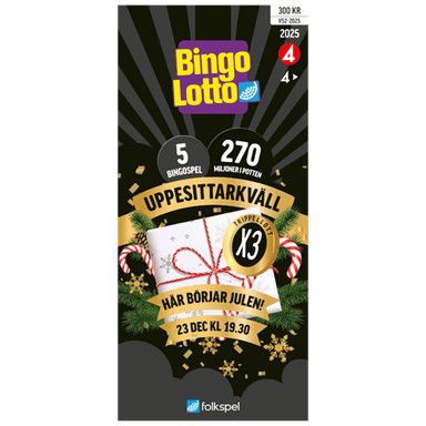 Skicka tre uppesittarkvälls-bingolotter via Mobila Presentkort för 300 kr