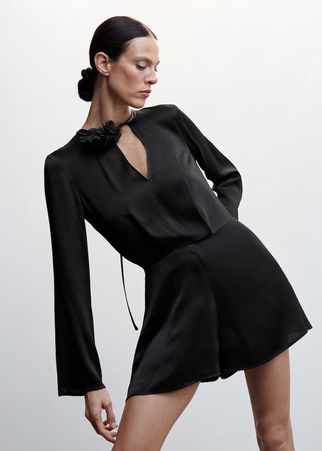Satin jumpsuit with flower detail