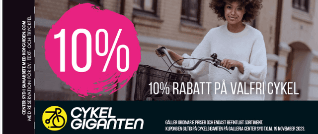 10% rabatt på valfri cykel hos Cykelgiganten i Galleria Center Syd