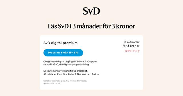 Prenumerera på SvD i 3 månader för 3 kronor
