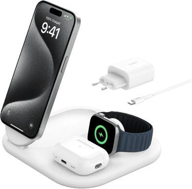 Belkin Pro Qi2 15W Trådlös 3-i-1 Laddare Vit
