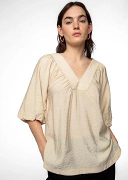 Allegra Beige Puff-Sleeve Blouse
