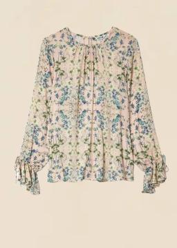 CLEA Blommig Volangblus i Beige
