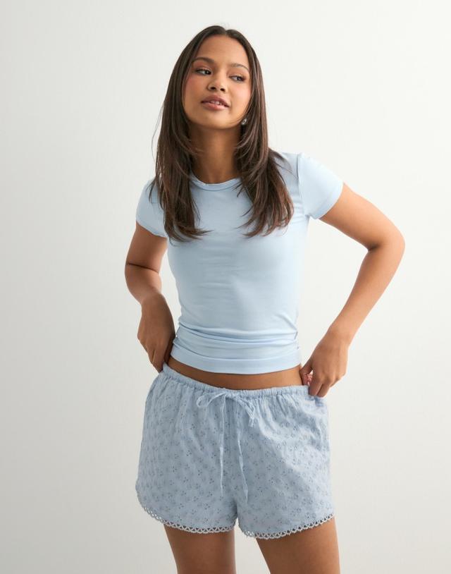 Light Blue Broderie Anglaise Shorts
