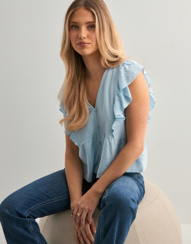 Only ONLRIAN Flounce Sleeve Top - Cashmere Blue