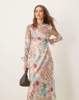 Miss Selfridge Flerfärgad Maxiklänning med Långa Ärmar