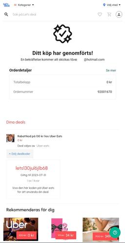 Rabattkod på 130 kr hos Uber Eats | Hela landet | Let's deal