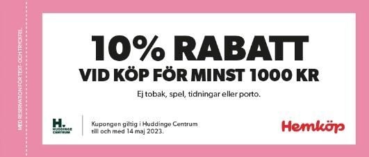10% rabatt hos Hemköp i Huddinge Galleria