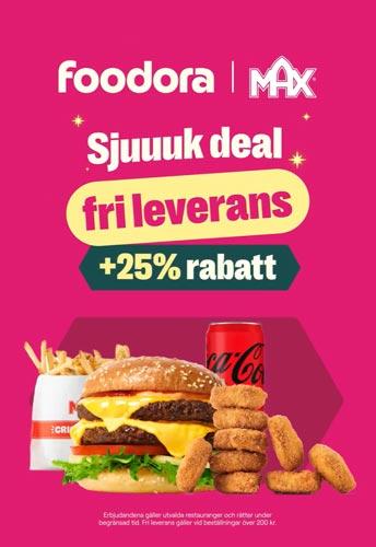 Foodora och Max: 25% rabatt + fri leverans