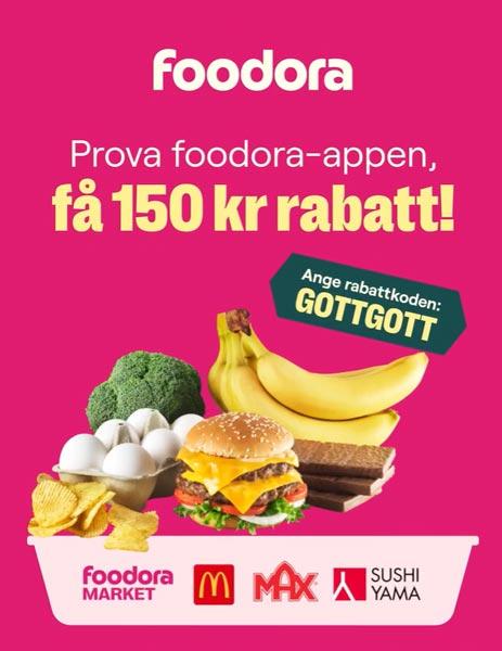 150 kr rabatt på din första beställning med Foodora