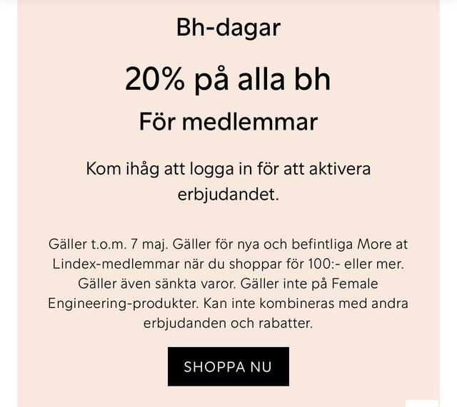 20% på alla bh-ar för medlemmar