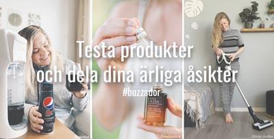 Buzzador - testa produkter gratis & dela dina åsikter