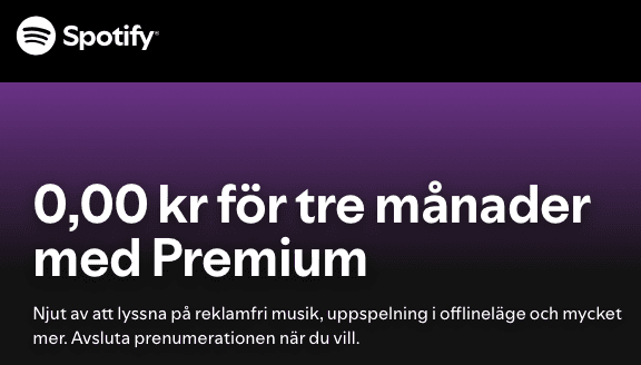 Spotify Premium - 3 månader för 0 kr