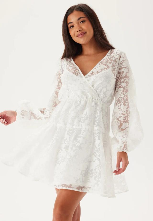 White Overlap Balloon Sleeve Dress