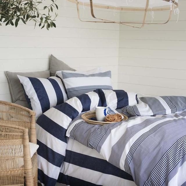 Borganäs Påslakanset Block Stripe Blå
