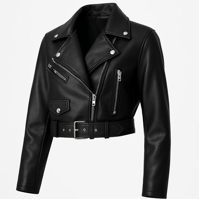 Jackets & Coats | Belted Cropped Faux Leather Biker Jacket | NastyGal