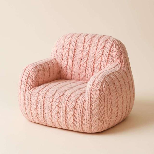 Lounge Pug Barnfåtölj Sittsäck Stickad Rosa