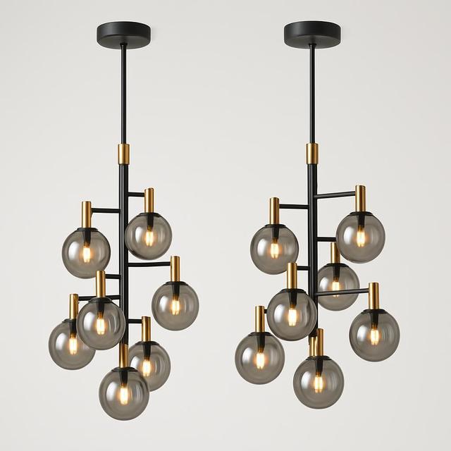 2 x Hänglampa svart guld rökglas 5-ljus