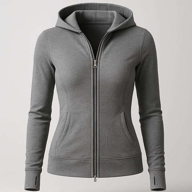 Grå Zip Hoodie Jacka för Dam