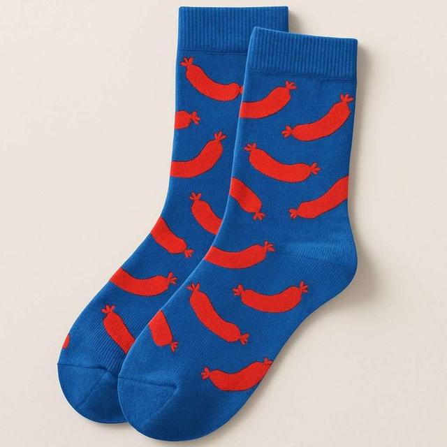 Blue Sausage Pattern Fun Socks