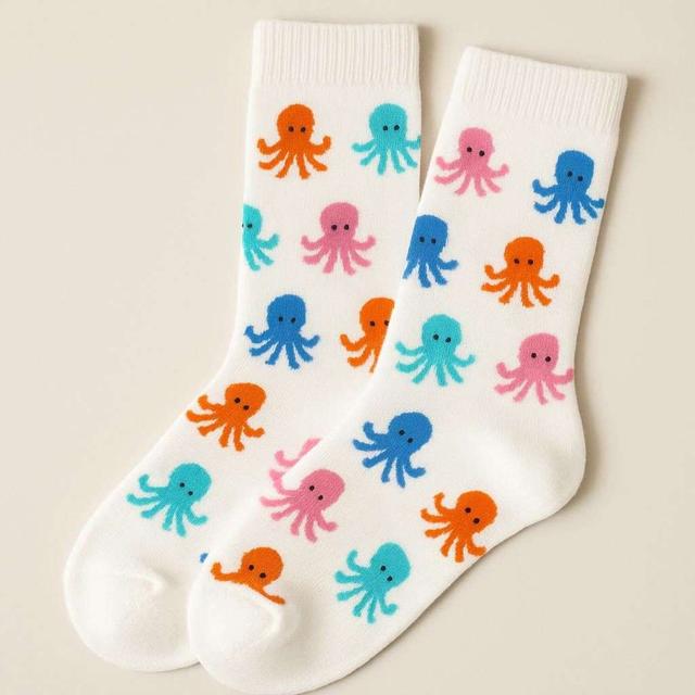 White Helloctopus Crew Socks