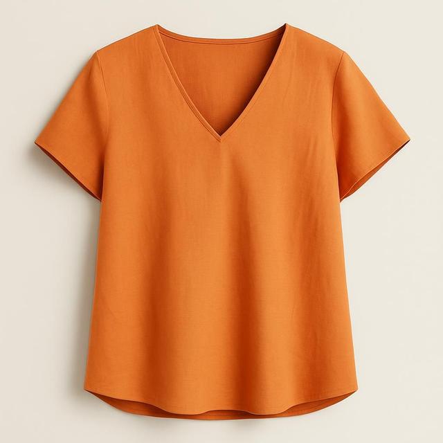 Kortärmad V-ringad Blus i Varm Orange