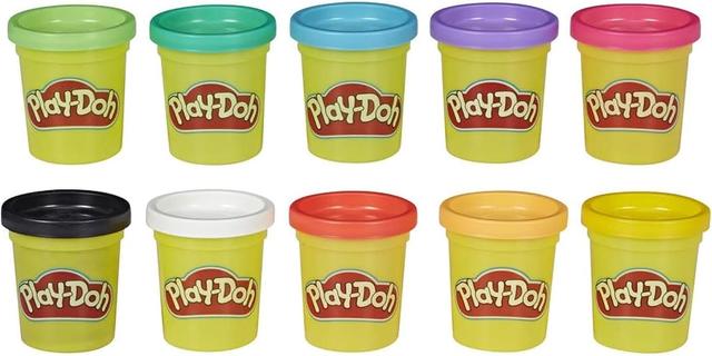 10-pack med Play-Doh i olika färger i burkar på 56 g