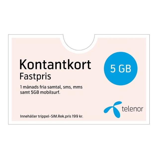 Telenor Fastpris Kontantkort 1 månad 5 GB - Ta med hela surfen till EU - Värde 199 kr