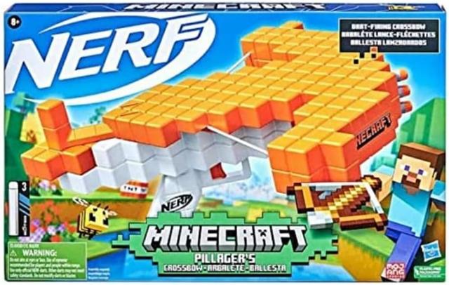 Nerf Minecraft Pillagers Crossbow, Darts Board, Real Crossbow Action, Includes 3 NERF Elite Darts