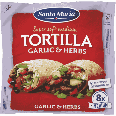 Santa Maria Vitlök & Örter Tortilla 8-pack 3 st