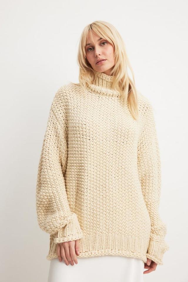 Beige Oversized Grovstickad Tröja
