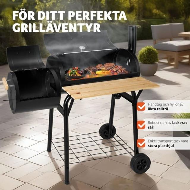 CDON - Svart Kolgrill med Lock och Temperaturvisning