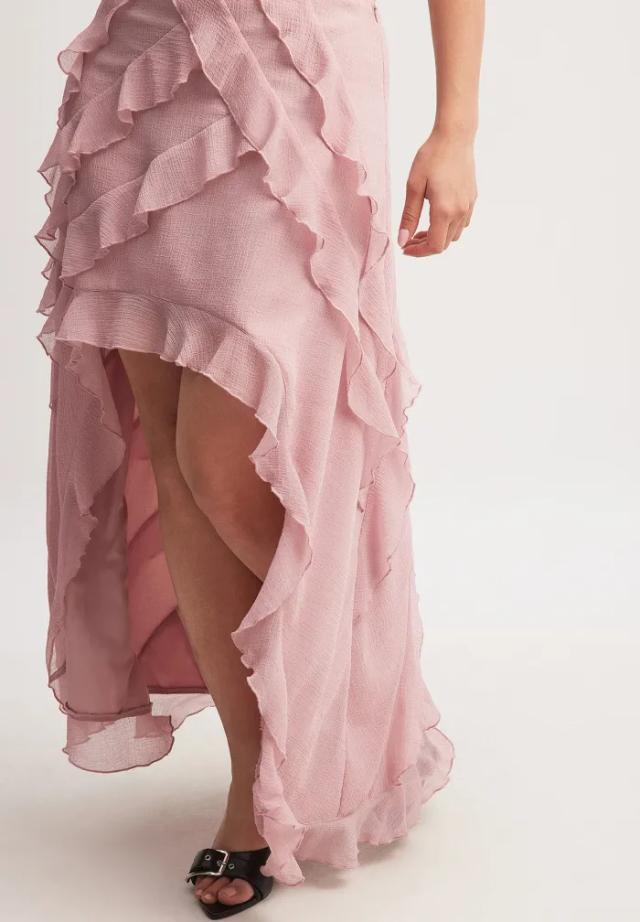 NA-KD Frilly Maxi Skirt - Dusty Pink