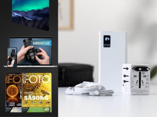 2 Tidningar, Reseset med Adapter och Powerbank