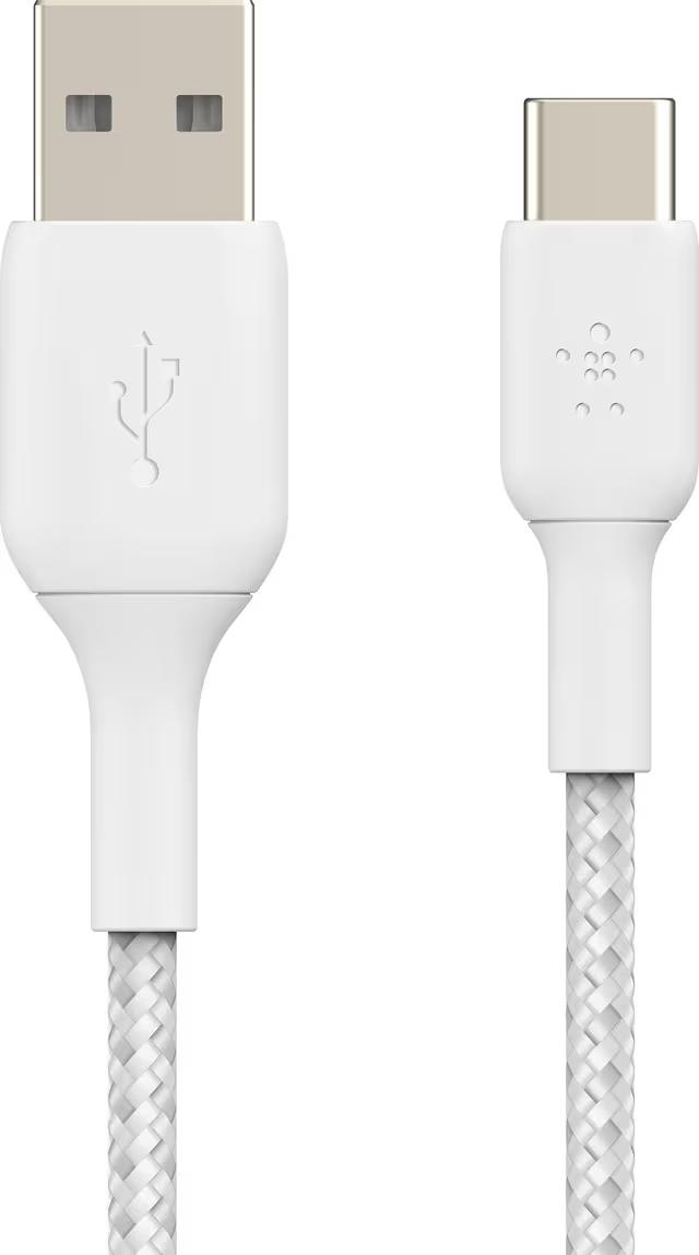 Belkin BOOST CHARGE 2m Flätad USB-C/A-kabel, Vit